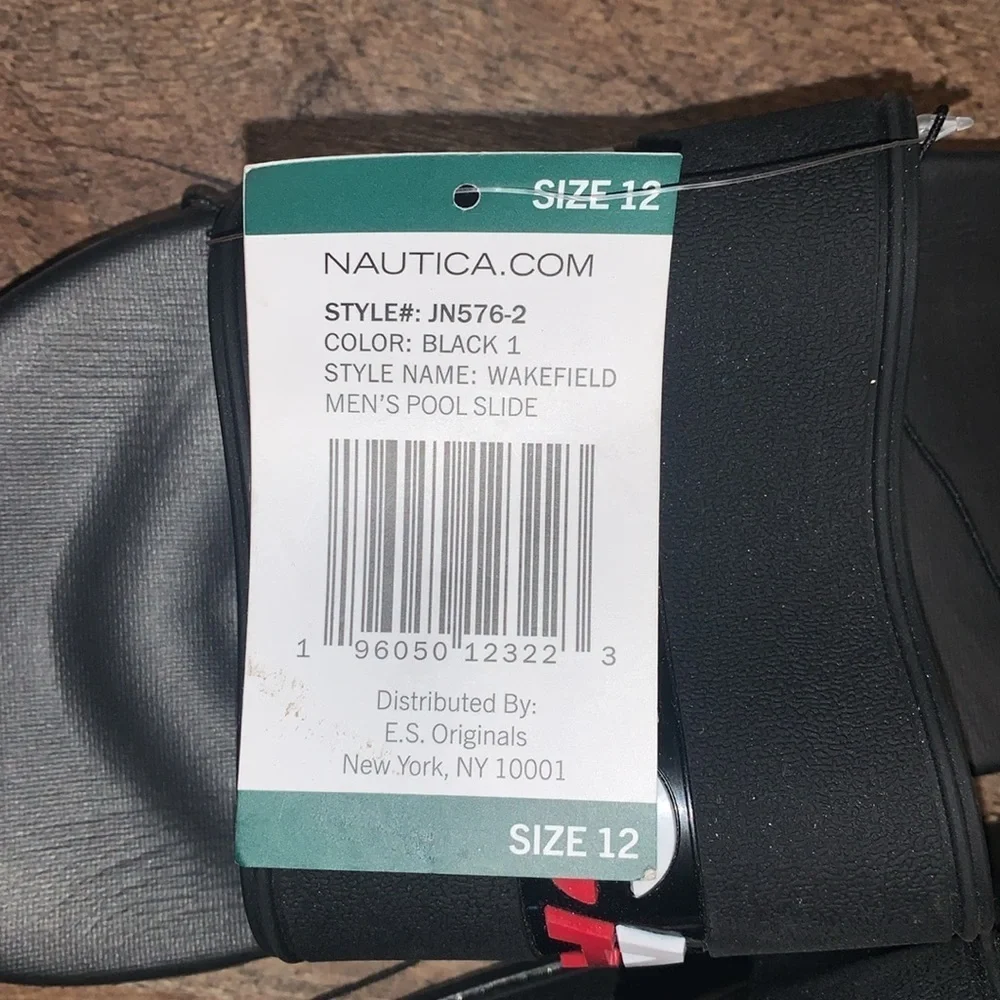 Nautica Men’s Pool Slides.  Style is Wakefield.  Black.  Size‎ 12